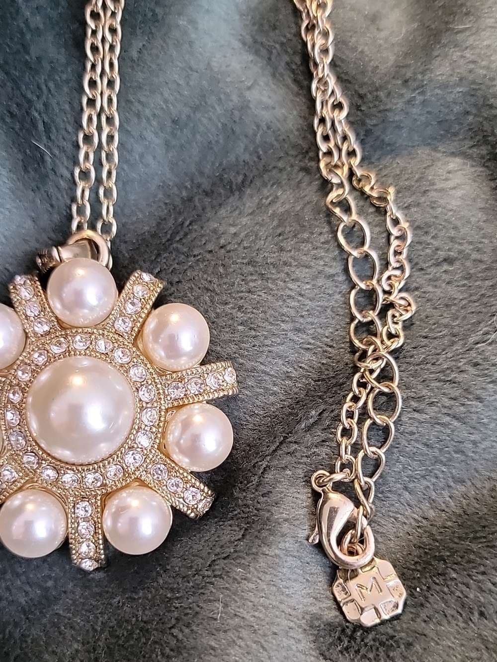 MONET Pearl & Crystal Sunburst Pendant Necklace - Gold Tone